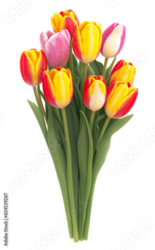 bunch of tulips isolated on a transparent background 