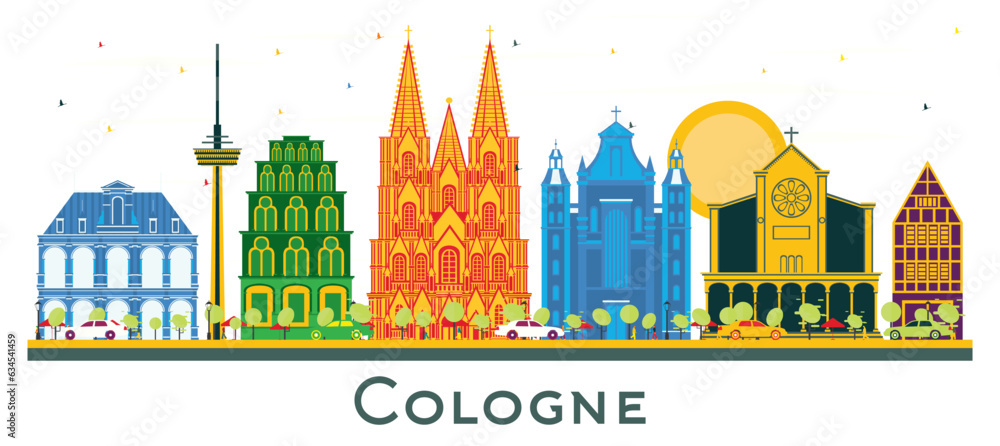 Cologne Germany City Skyline with Color Buildings isolated on white.