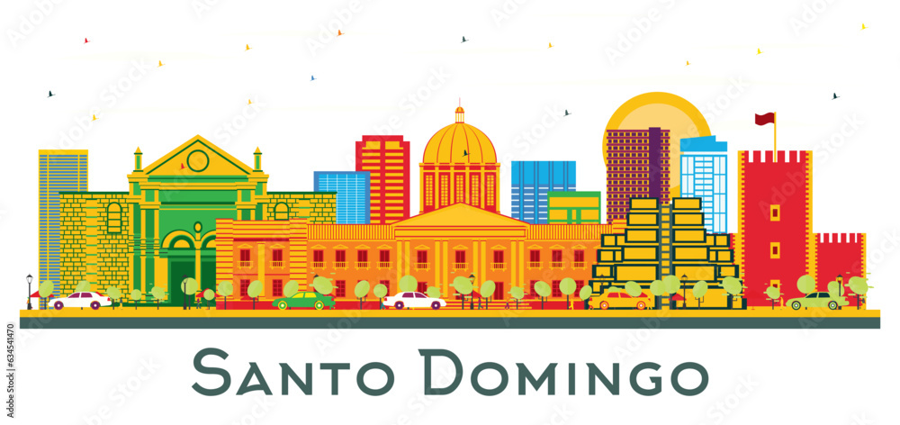 Santo Domingo Dominican Republic Skyline with Color Buildings isolated on white.