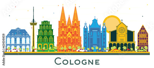 Cologne Germany City Skyline with Color Buildings isolated on white.