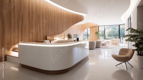 Luxury lobby area with reception counter  Waiting Area Interior.