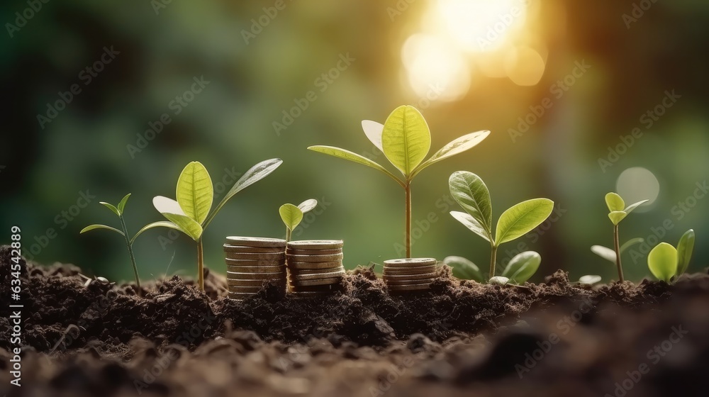 Young plant growing in sunlight, Money growth concept. Young plant growing in sunlight, Money growth concept.