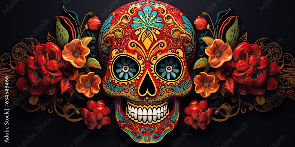 Traditional Mexican Calavera (sugar skull) for dia de los muertos (day of the dead) celebration