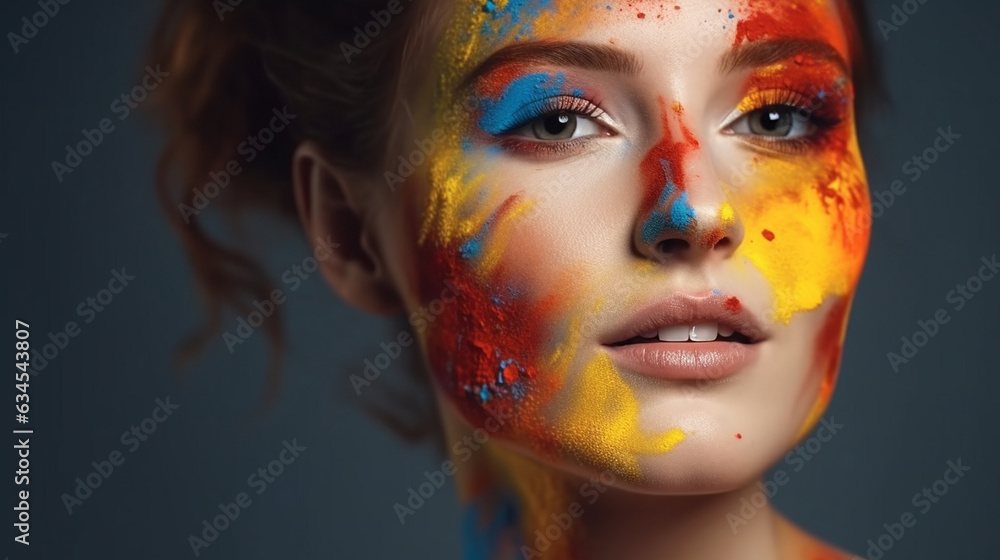 Beautiful woman with very colorfull make-up symbol of joy, art, homosexual Beautiful woman with very colorfull make-up symbol of joy, art, homosexual