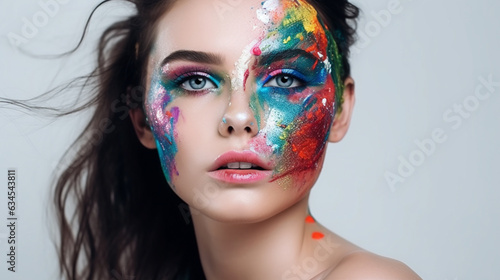 Beautiful woman with very colorfull make-up symbol of joy, art, homosexual