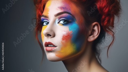 Beautiful woman with very colorfull make-up symbol of joy, art, homosexual photo
