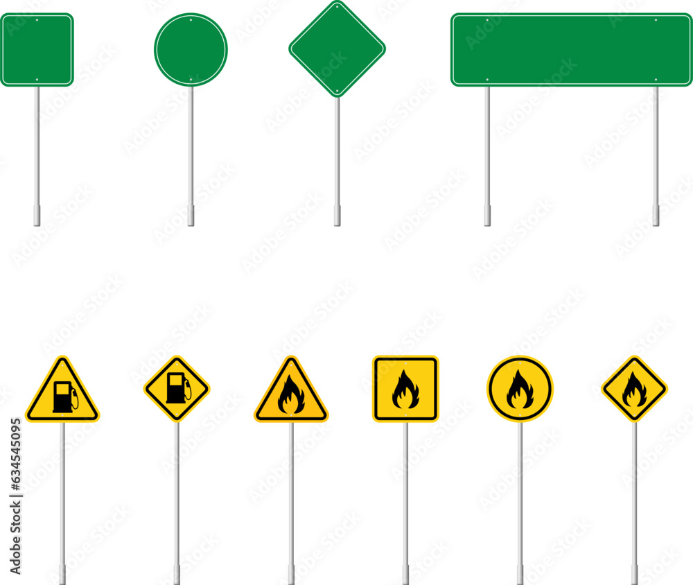 Road traffic signs set. Board blank with place for text. Isolated information direction sign. Vector illustration Road traffic signs set. Board blank with place for text. Isolated information direction sign. Vector illustration