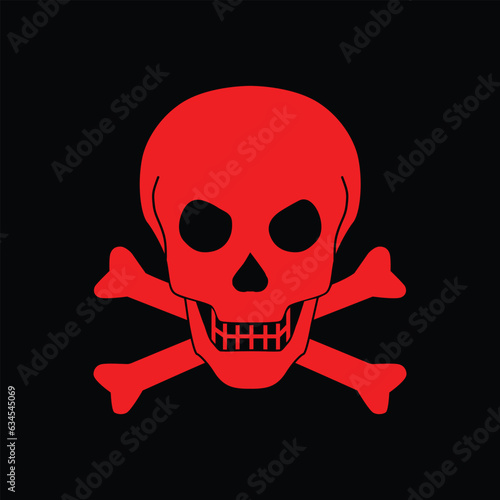red skull and bones sign pirate and death simbol in black background