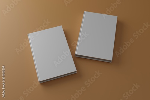 Foto Hardcover blank book template with brown background for your design purposes 3d