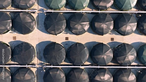 Overhead View Of Stolt Sea Farm Cages In Camariñas, A Coruña, Spain. - aerial photo