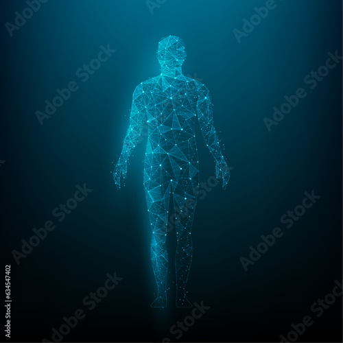 Human body low wireframe polygonal isolated on dark blue background. Concept of biology science. vector illustration in flat style modern design. Healthcare and medical.