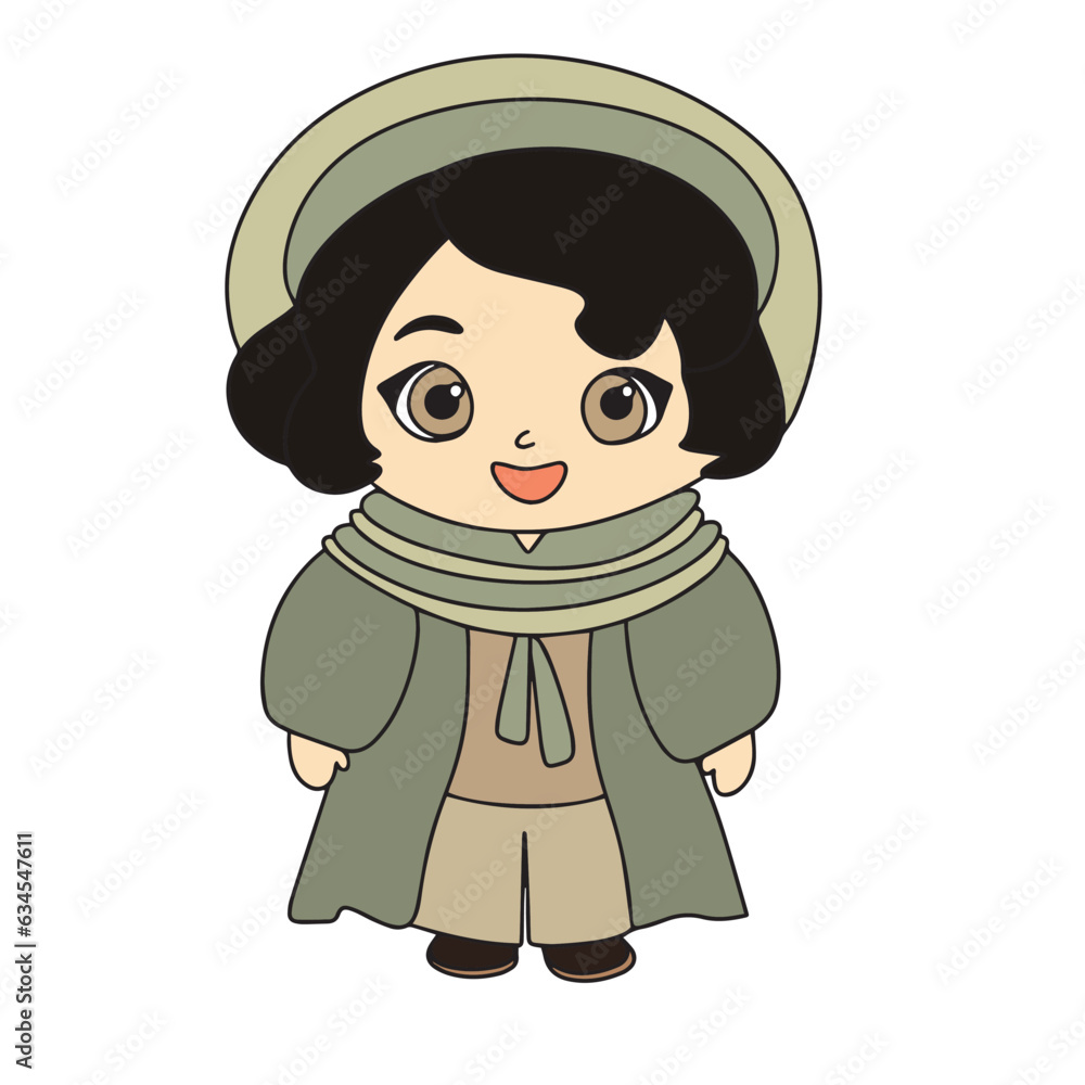 Fototapeta premium Cute little girl in doodle style. Vector illustration. Vintage hand drawn girl. Vector illustration.