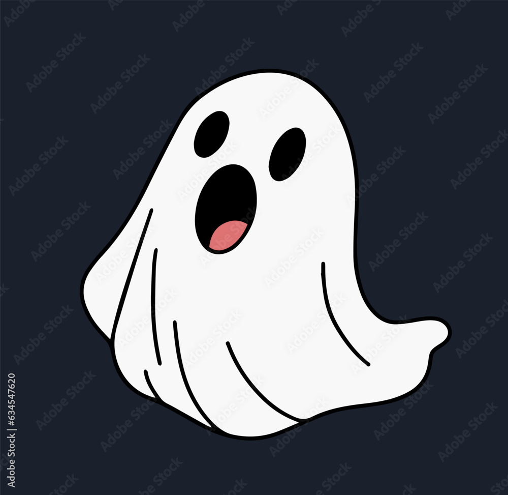 Cute doodle ghost isolated on dark background. Vector illustraiton. Halloween decor. Cute doodle ghost isolated on dark background. Vector illustraiton. Halloween decor.