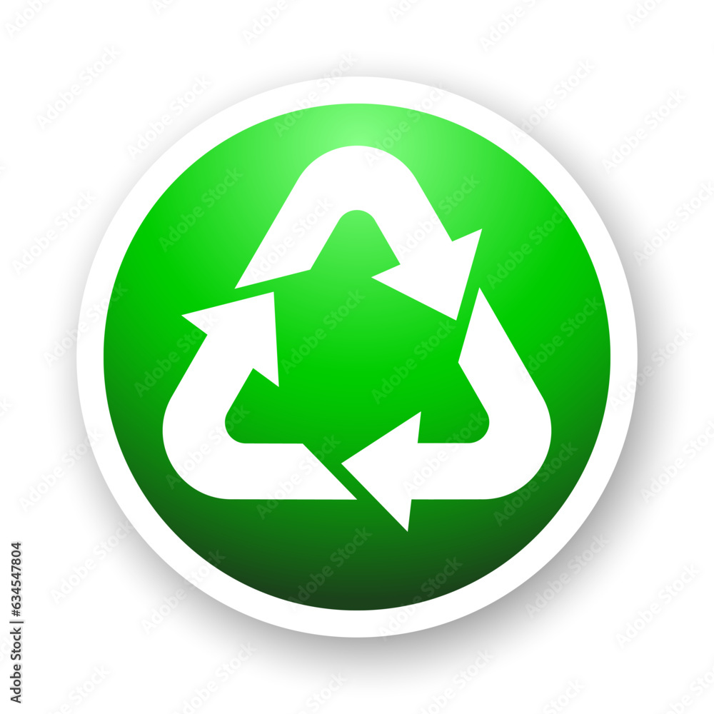 Recycle flat icon. White sign on green gradient background. Best for print, package, mobile apps, social media and web design. Recycle flat icon. White sign on green gradient background. Best for print, package, mobile apps, social media and web design.