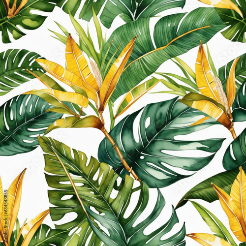 Luxurious tropical leaf vector pattern with golden accents