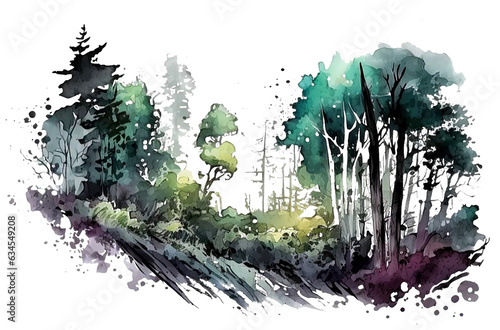 Watercolour Forest Landscape Scenery