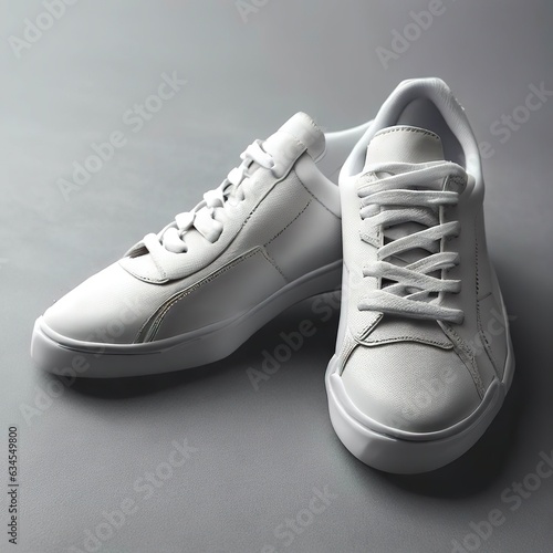 White tennis shoes on gray background
