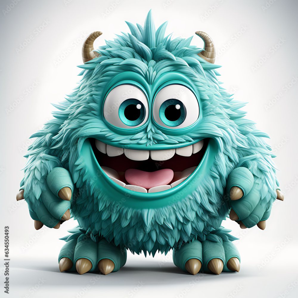 Cute cartoon monster in 3D style isolated on plain background