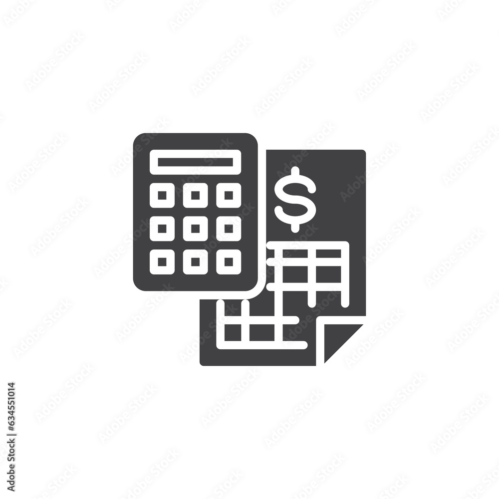 Calculator and bank document vector icon Calculator and bank document vector icon