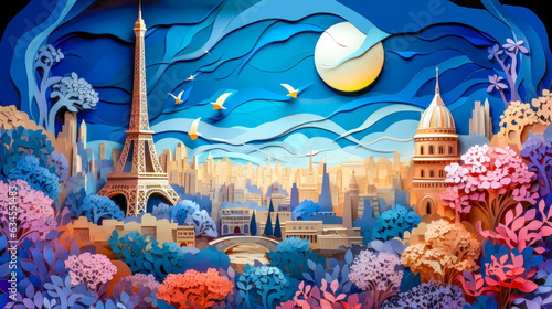 Paris cityscape scenery background , paper art style © EKH-Pictures