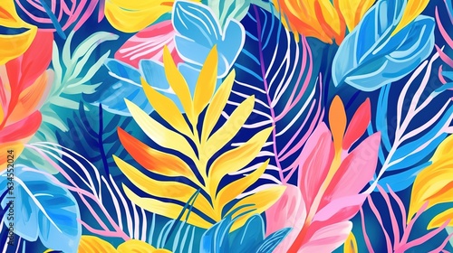 Hand-painted cartoon abstract art tropical leaves pattern background material