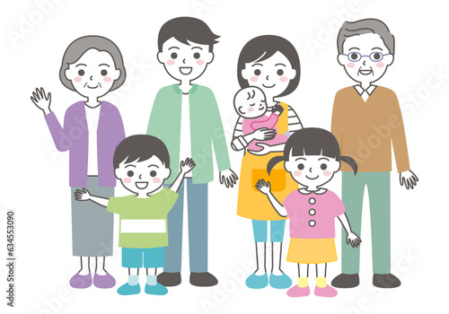 3世代家族のイラスト