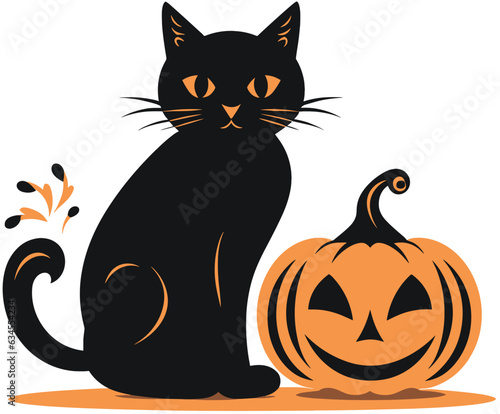 Black cat and halloween pumpkin