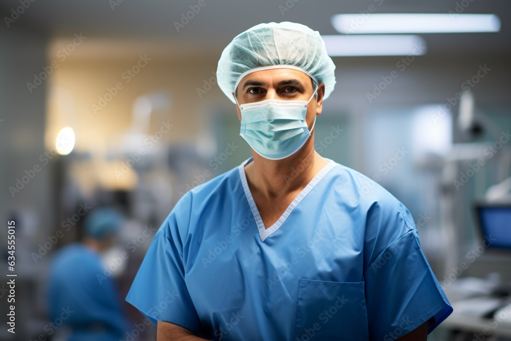 a poised surgeon, standing in a well-lit operating room a poised surgeon, standing in a well-lit operating room