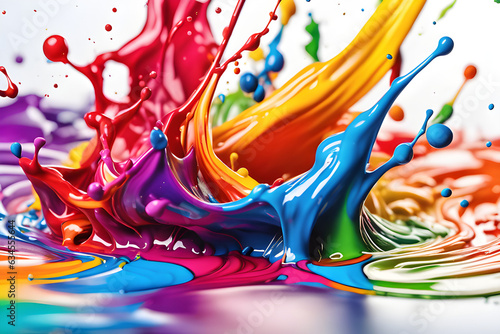 colorful art. colors splashes white background. illustration. colorful acrylicpaint splashing. Generative AI. photo