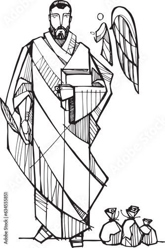 Hand drawn illustration of Saint Matthew.