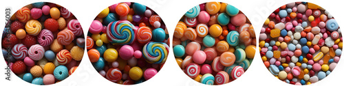Tasty colorful hard candies cut out in a circle on a transparent background 002, generative ai