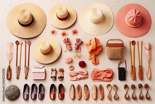 set of hats and accessories as pattern. Trevel conecpt .generaative ai photo