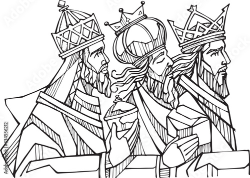 Fototapeta Hand drawn illustration of the Holy Kings.