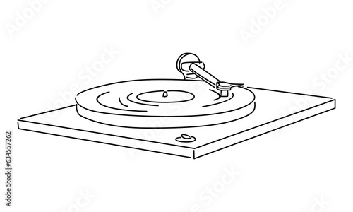 line art of retro old classic portable music turntable vinyl disc jockey