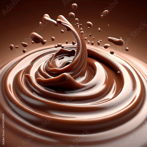 3d milk chocolate ripple whirlpool splash isolated on brown background