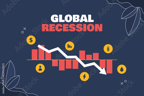 Graph fall down vector illustration  global recession with graph stock down vector illustration background