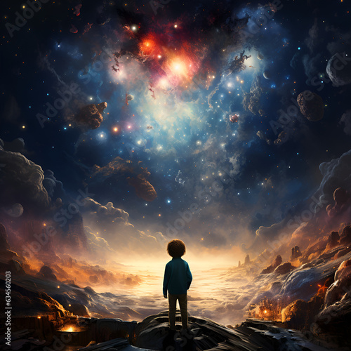 Junge guckt sich das Weltall an Boy looks at space
