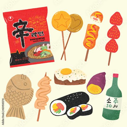 Korean Asian Snack and Street Food Hand Drawn Vector Illustration © Lineprint
