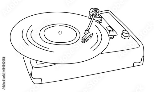 line art of retro old classic portable music turntable vinyl disc jockey
