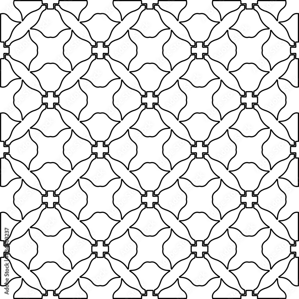 Fototapeta premium Abstract background with figures from lines. black and white pattern for web page, textures, card, poster, fabric, textile. Monochrome graphic repeating design. 