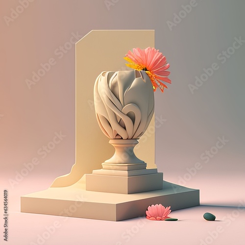 3D stone podium with flowers pastel colors minimalistic style for comsetics and beauty products photo