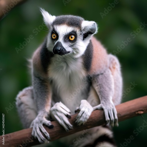 Ring tailed lemur sitting on branch staring