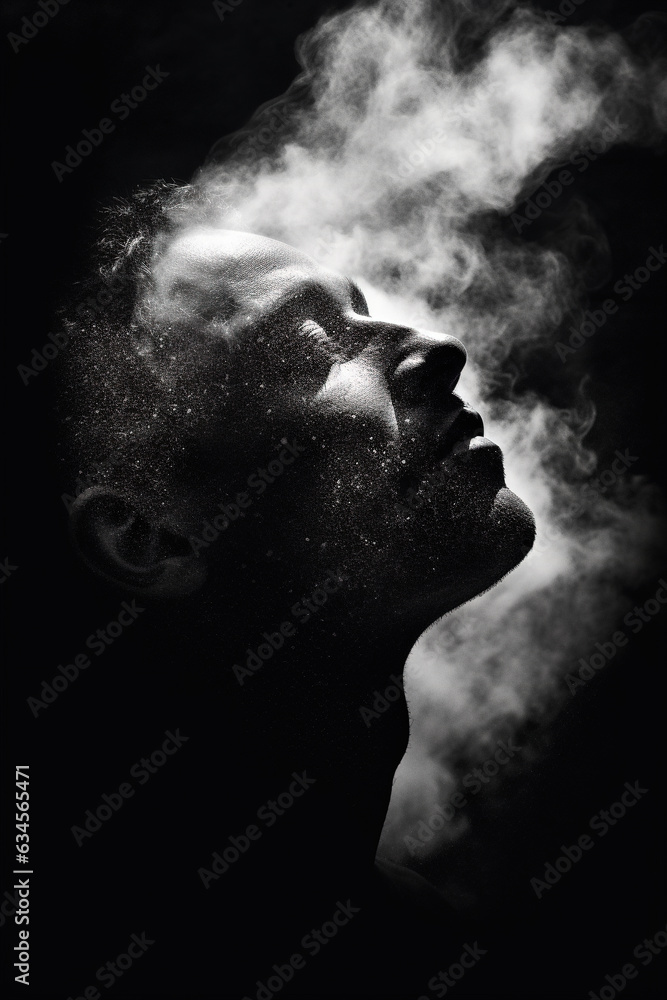 Man in the clouds of smoke and dust. Stunning photorealistic portrait in black and white, generative art
Man in the clouds of smoke and dust. Stunning photorealistic portrait in black and white, generative art