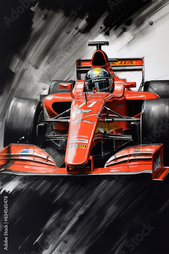 Race car rides through the explosion, game design illustration