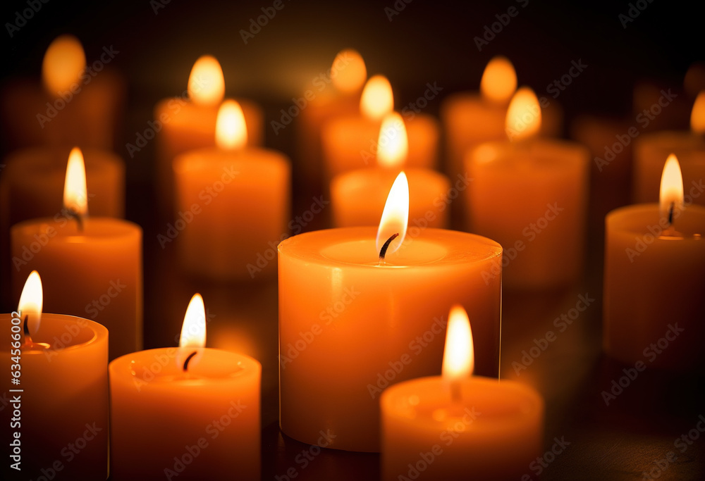 Lit candles, everlasting memory and hope concept