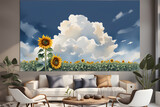 Sunflower Interior Poster with Cloud Background Generative AI