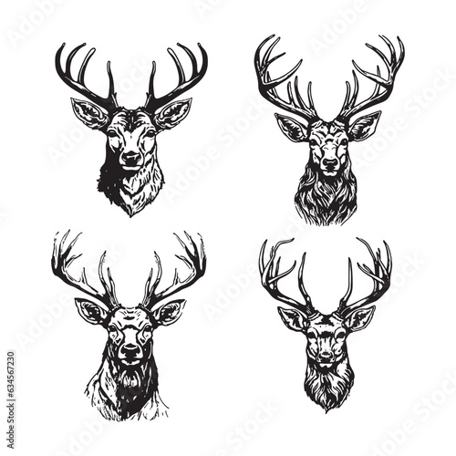 Deer head hand drawn vector set