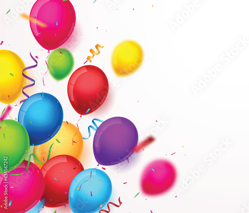 Birthday and celebration banner with colorful balloons and confetti 