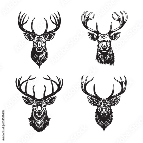 Deer head hand drawn vector set