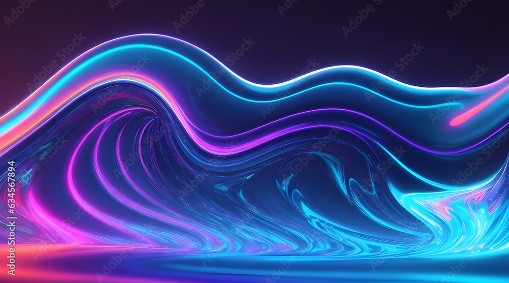 Obraz premium Abstract fluid iridescent holographic neon fluid curved wave in motion colorful background.3d render gradient design elements for posters, banners, wallpapers, backgrounds, and covers. Generative AI 